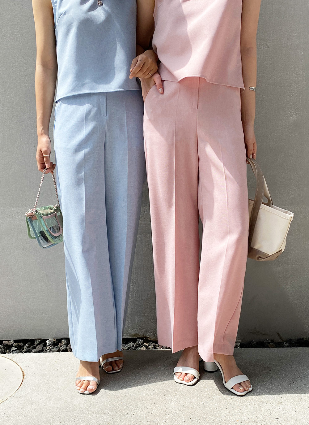 バックスリットノースリーブ&ストレートスラックスSET・全5色