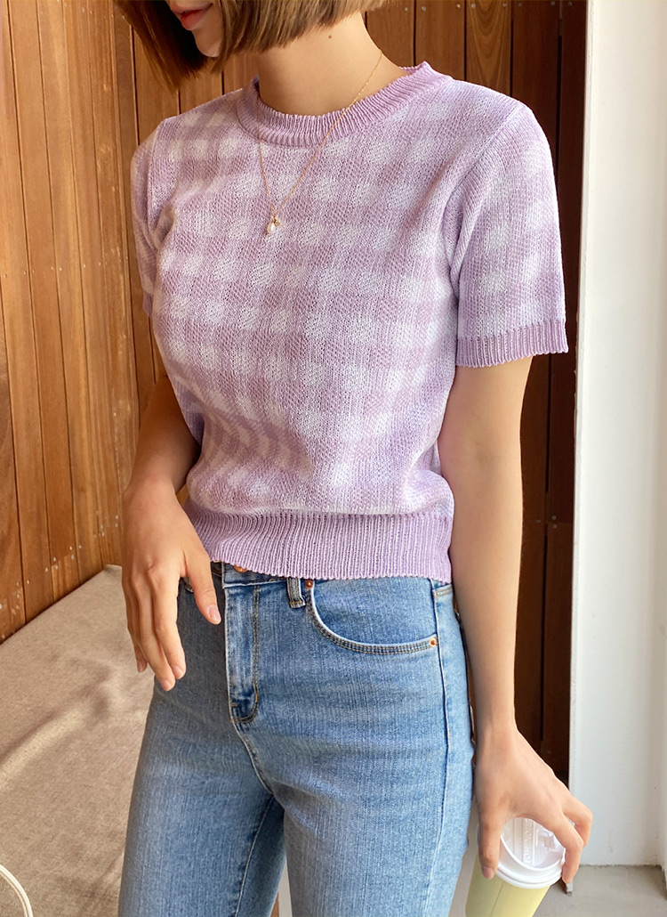 CELINE チェック柄 半袖ニット 1374966_20684951_k3.jpg