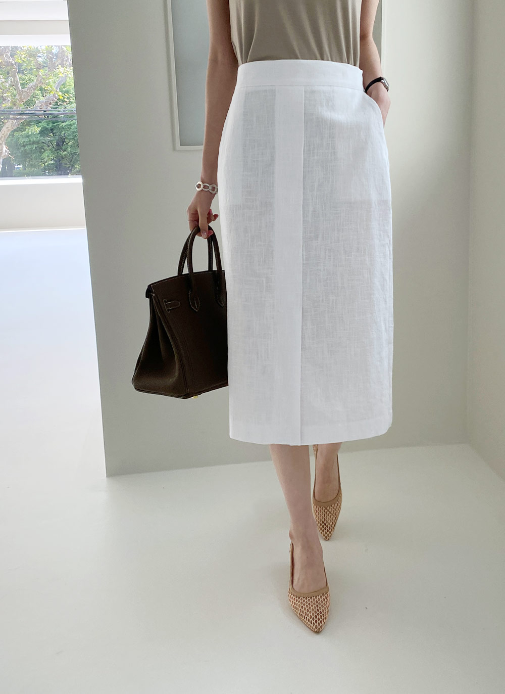 KAREN MILLEN* リネン スリットタイトスカート bkk17494_stone_xl?pdp.template