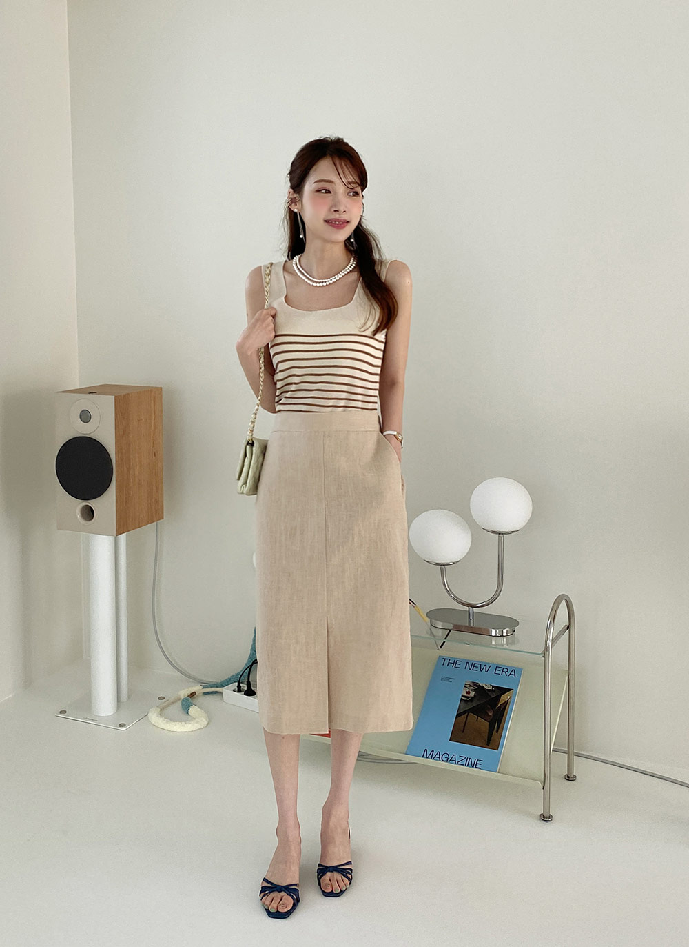 KAREN MILLEN* リネン スリットタイトスカート スリットリネンタイトスカート・全3色 | レディースファッション