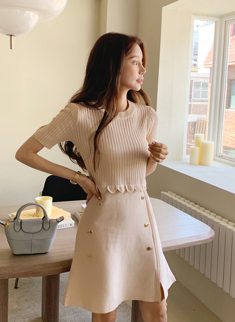 ゴールドボタンニットワンピース・全2色 | レディースファッション通販