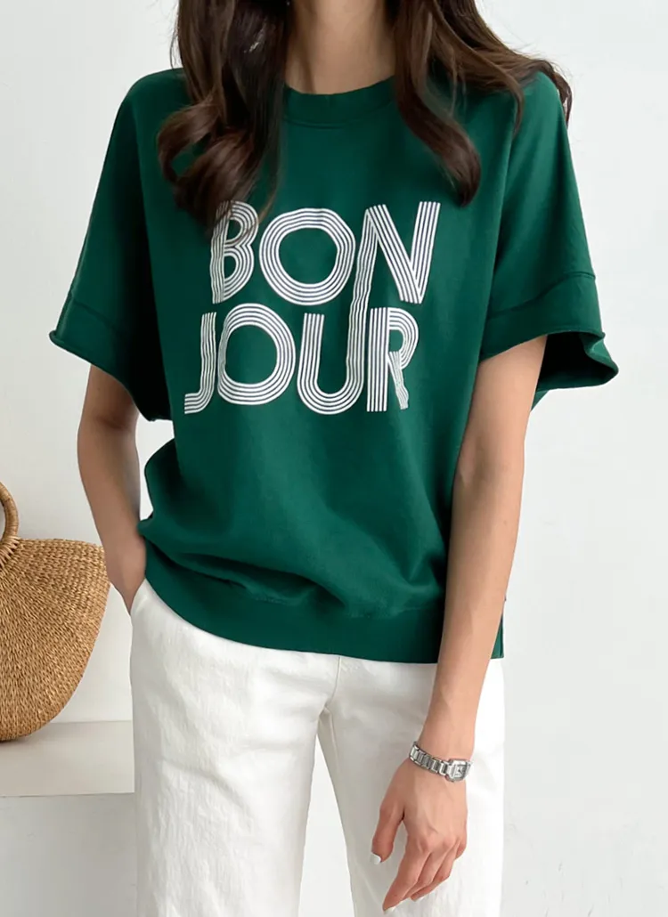 BON JOURレタリングTシャツ | pippin | 詳細画像1