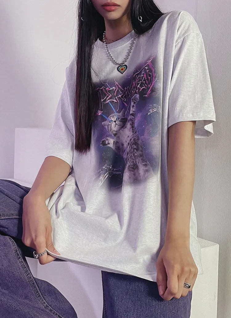 スペースキャットプリントTシャツ | Binarywon | 詳細画像1