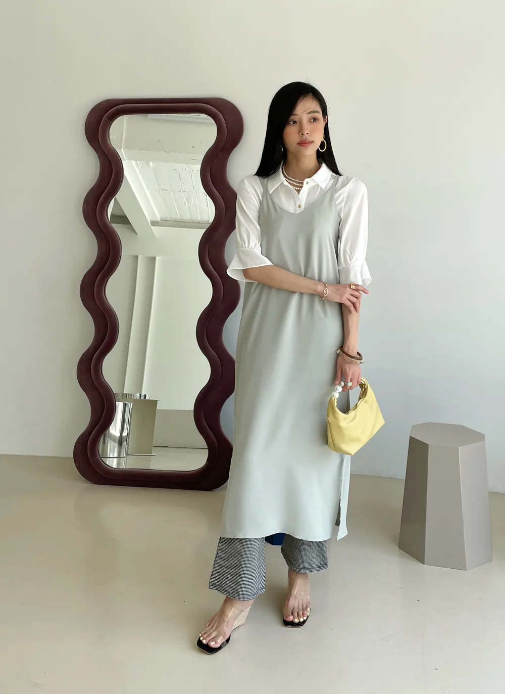 21207＊モチーフスリットキャミソールドレスwhM はたらく 