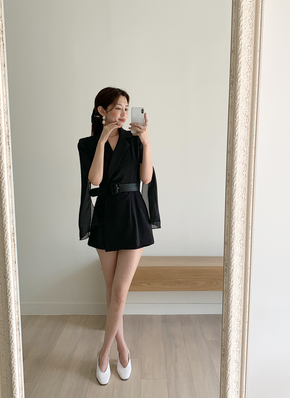 DHOLIC ベルト付シフォンスリーブオールインワン ブラック 黒 t00658 1379910_25343315_k6.jpg?f=webp