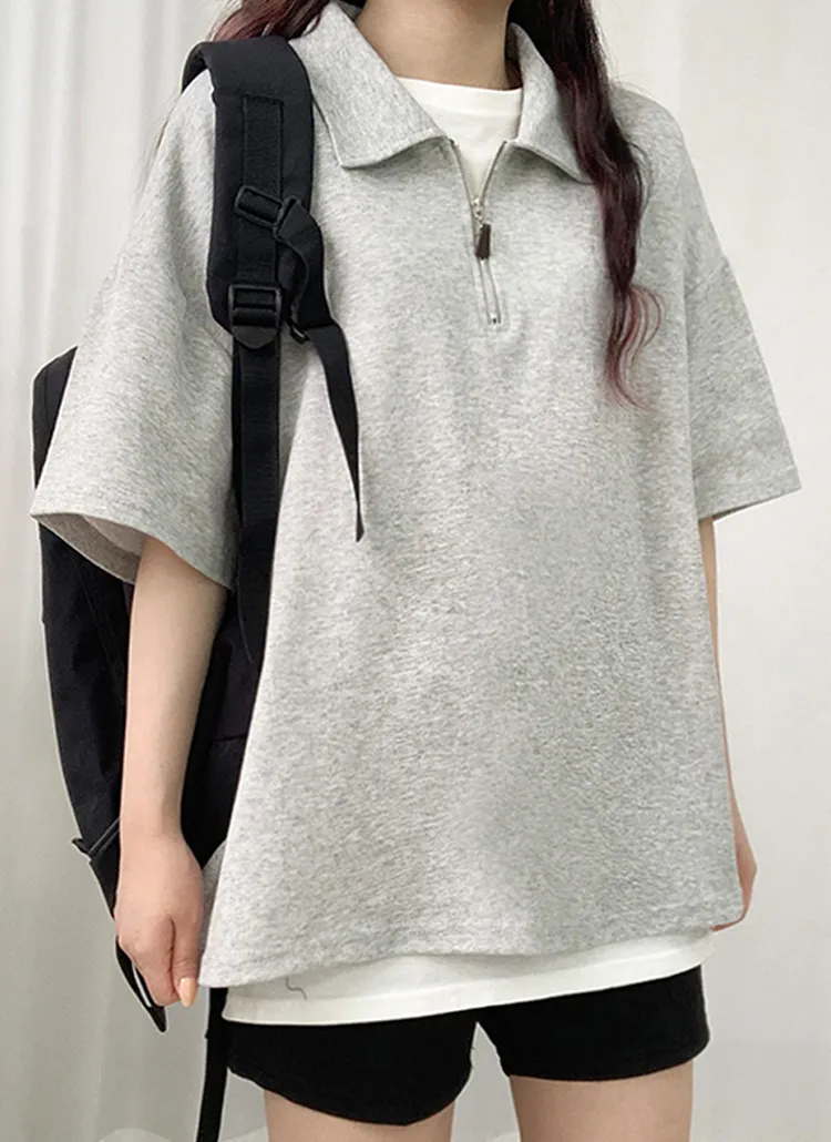 コットン混ハーフジップ半袖スウェット | レディースファッション通販 