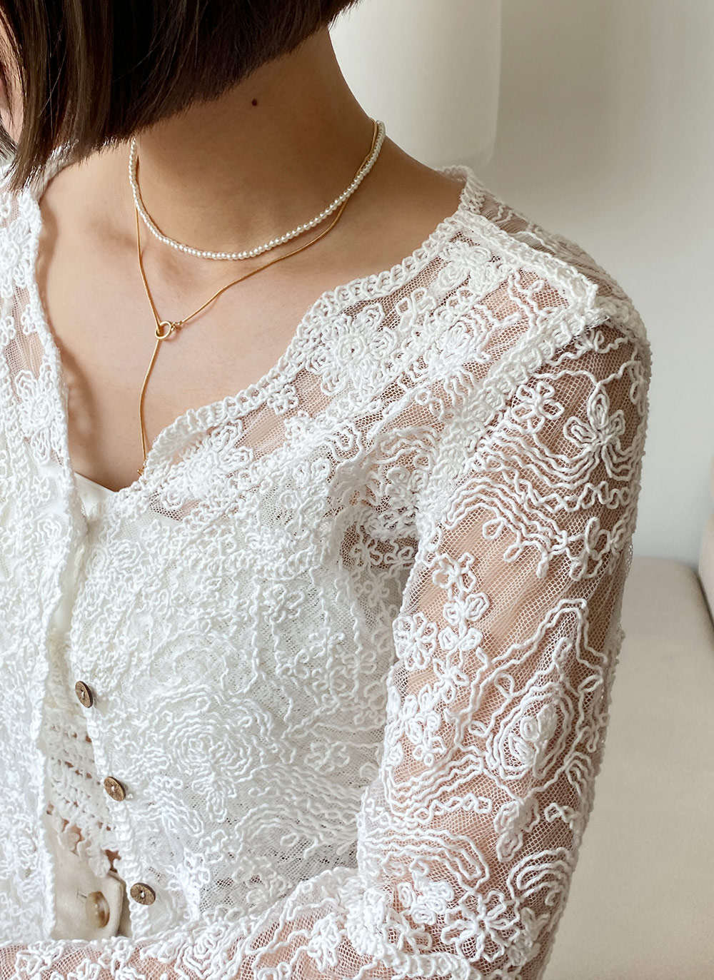 クロシェニットキャミソール&刺繍レースカーディガンSET・全2色 クロシェニットキャミソール&刺繍レースカーディガンSET・全2色