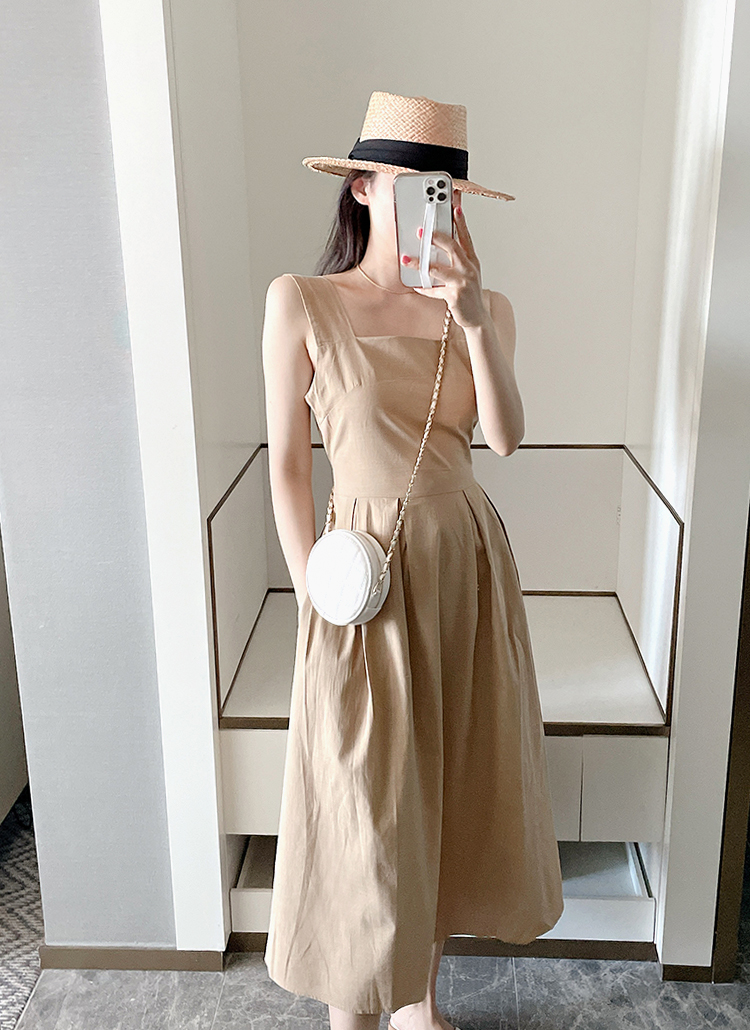 スクエアネックリネン混ノースリーブワンピース | レディース