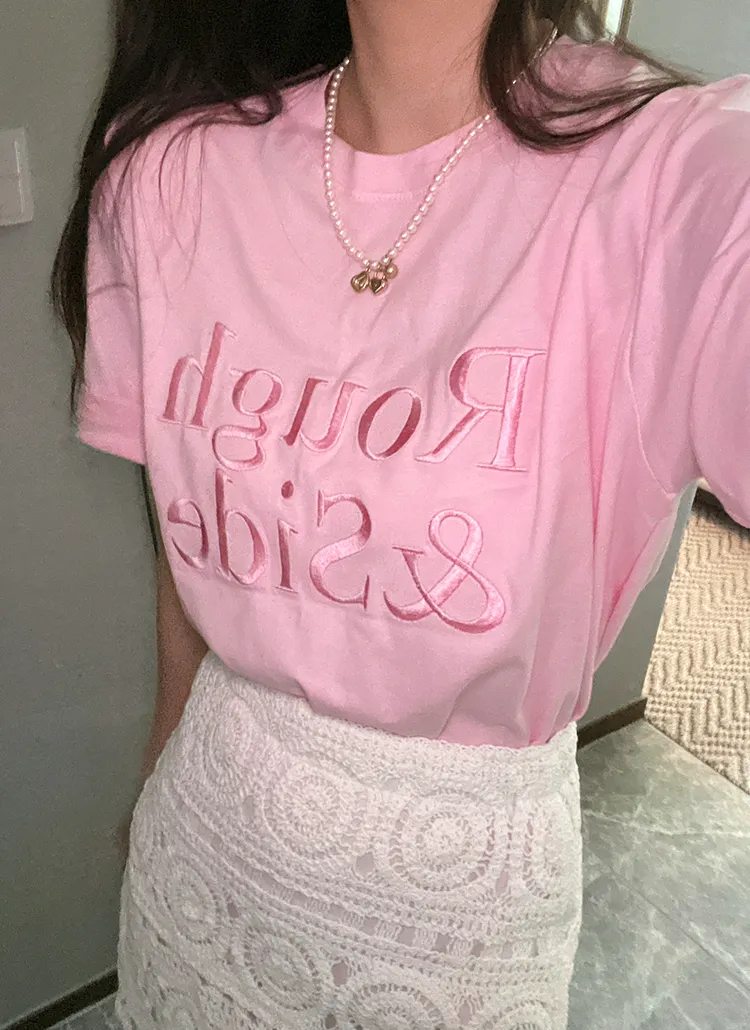 英字刺繍半袖Tシャツ | pinkbomb | 詳細画像1