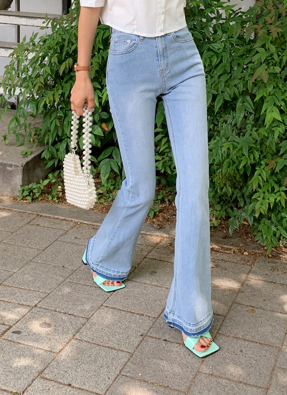 コントラストヘムフレアデニムパンツ・全2色 | レディース