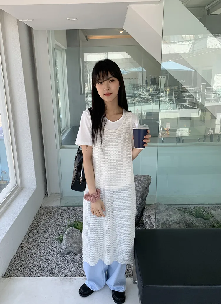 パンチングシースルーノースリーブワンピース | レディース  