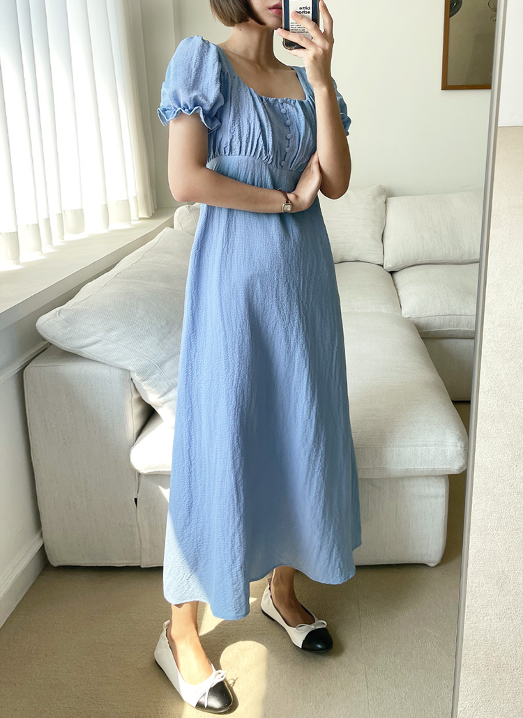 スクエアネックくるみボタンワンピース 全4色 T ワンピース ロングワンピース レディースファッション通販 Dholic ディーホリック