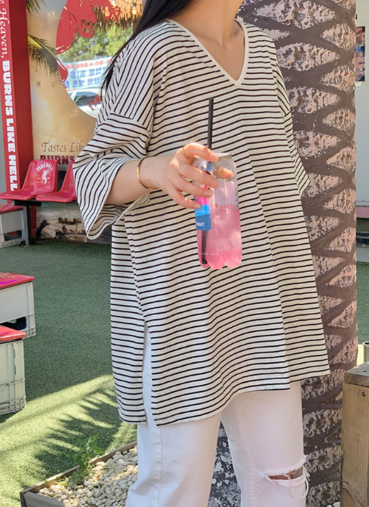 Vネックオーバーサイズボーダーtシャツ レディースファッション通販 Dholic 公式