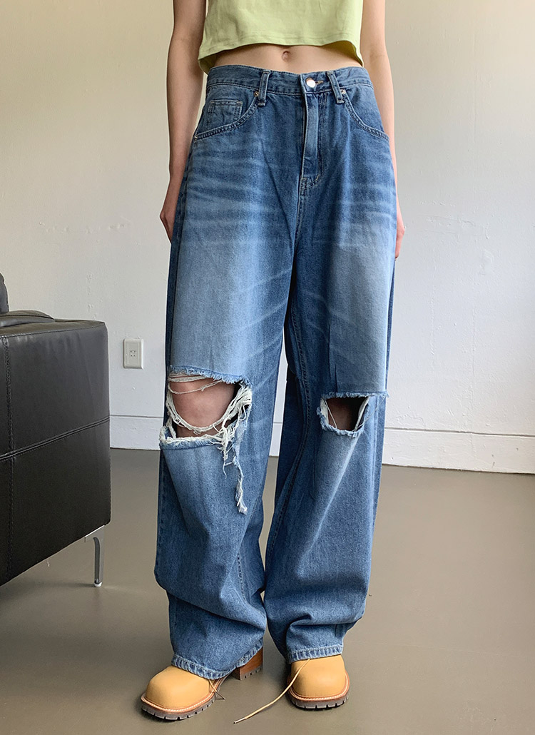 ダメージワイドデニムパンツ | レディースファッション通販 - DHOLIC ダメージワイドデニムパンツ | レディースファッション通販 - DHOLIC