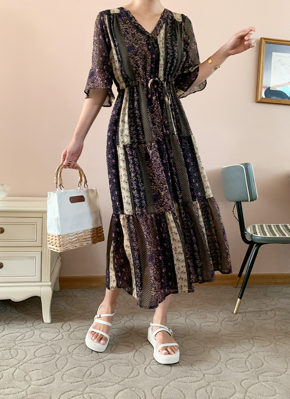 CHICLINE ペレス ペイズリー ラップ シフォン ワンピース( 2 色) ☆ChicLine☆ ペレズペイズリーラップシフォンドレス