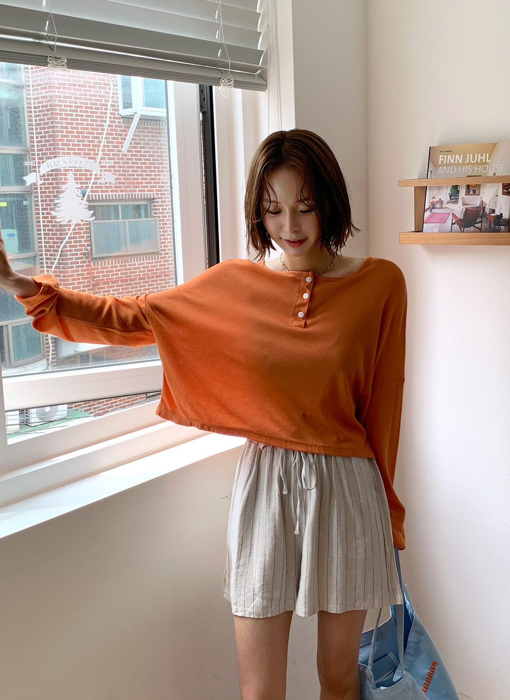 リネン混ストライプショートパンツ・全3色 | レディースファッション