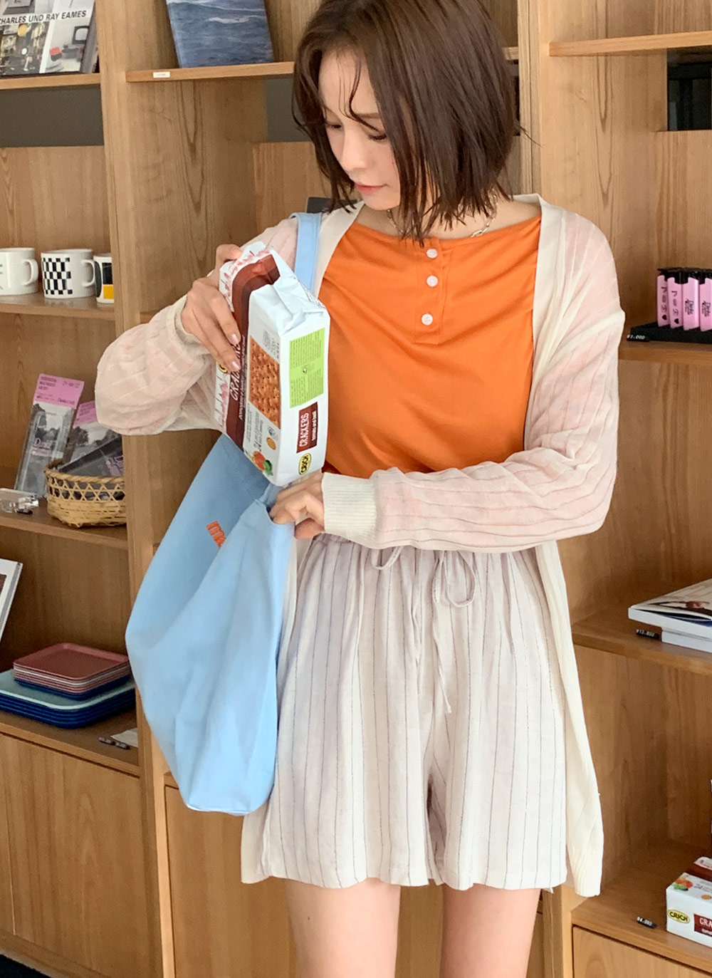 リネン混ストライプショートパンツ・全3色 | レディースファッション