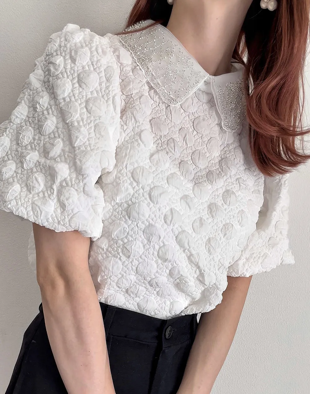 ビーズ刺繍襟トップス | レディースファッション通販 - DHOLIC