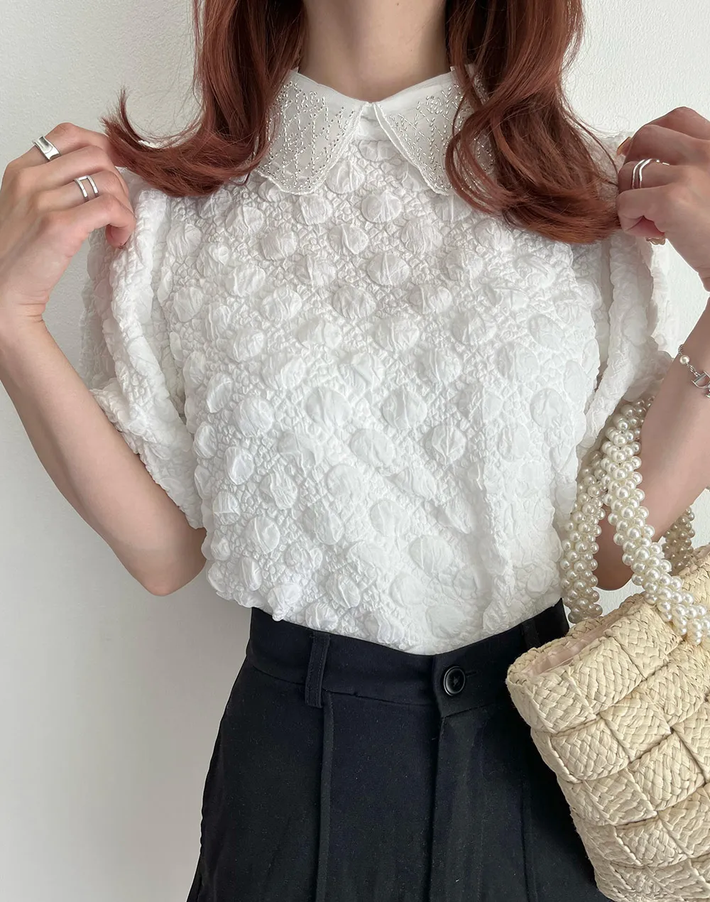 ビーズ刺繍襟トップス | レディースファッション通販 - DHOLIC