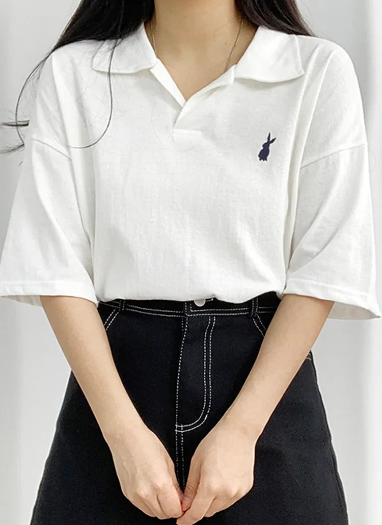 うさぎポイント開襟半袖Tシャツ | bullang girls | 詳細画像1