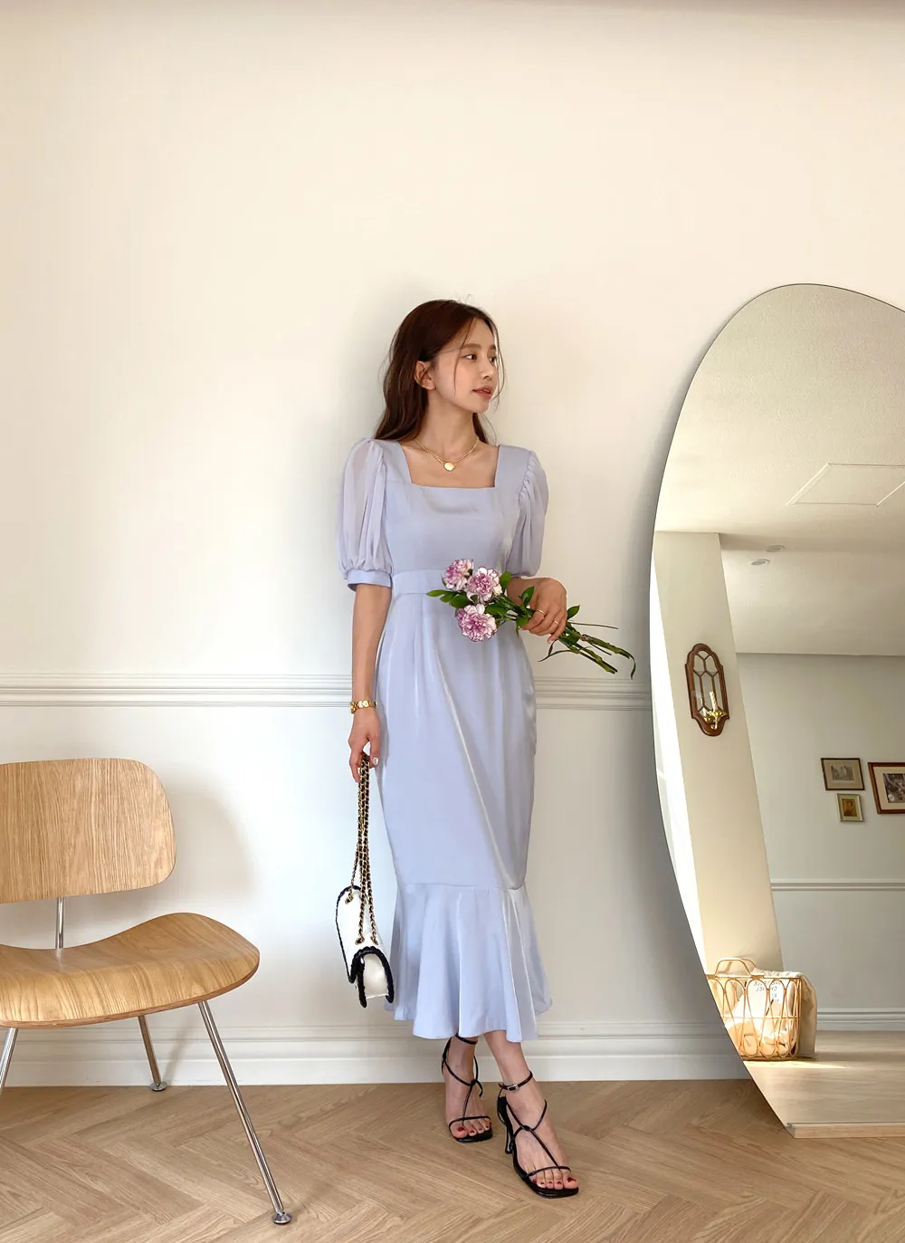 シフォンパフスリーブサテンワンピース・全3色 | レディース  