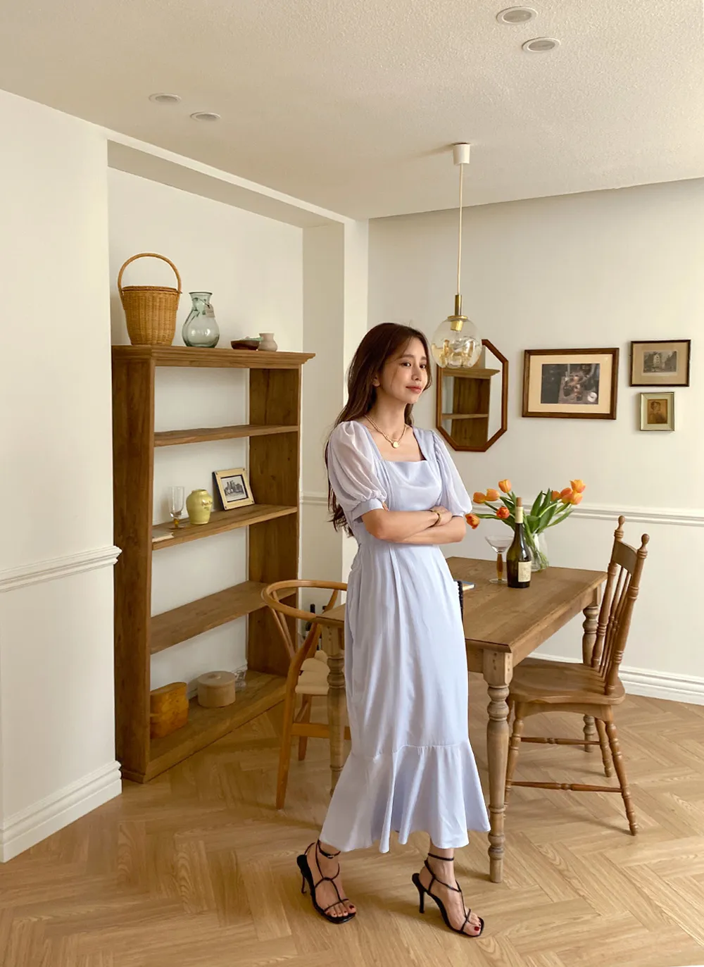 シフォンパフスリーブサテンワンピース・全3色 | レディース  