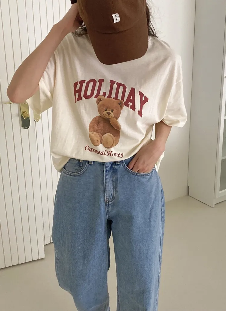 HOLIDAYベアープリント半袖Tシャツ | ngray | 詳細画像1