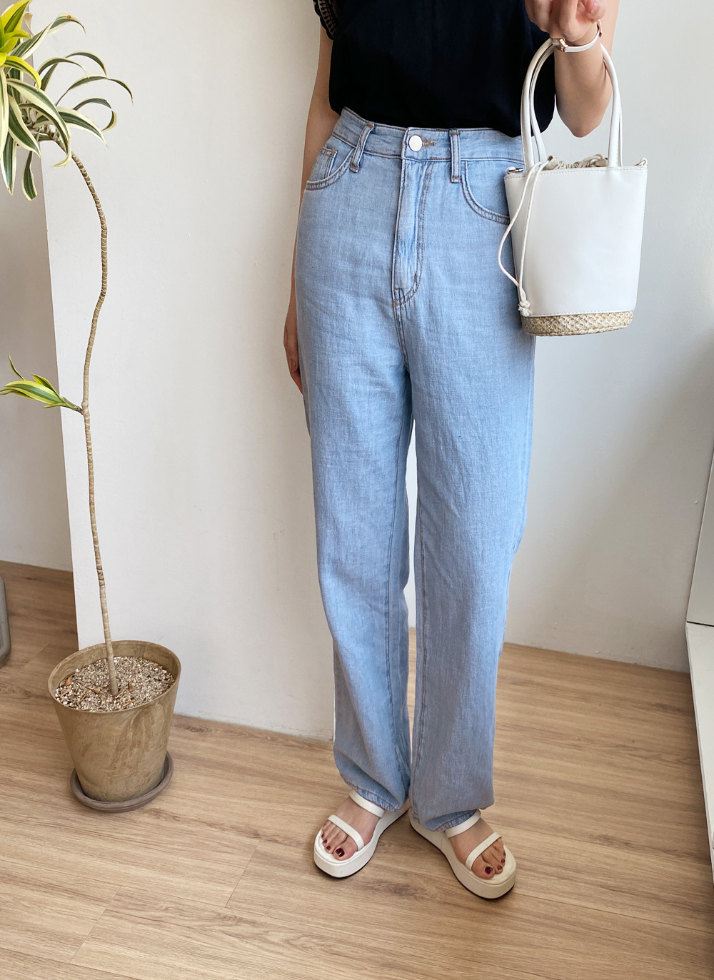 ライトブルーワイドデニムパンツ・全1色 | レディース