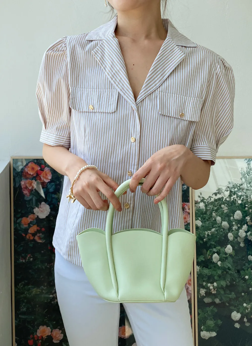 ゴールドボタンストライプシャツ・全2色 | レディースファッション通販  
