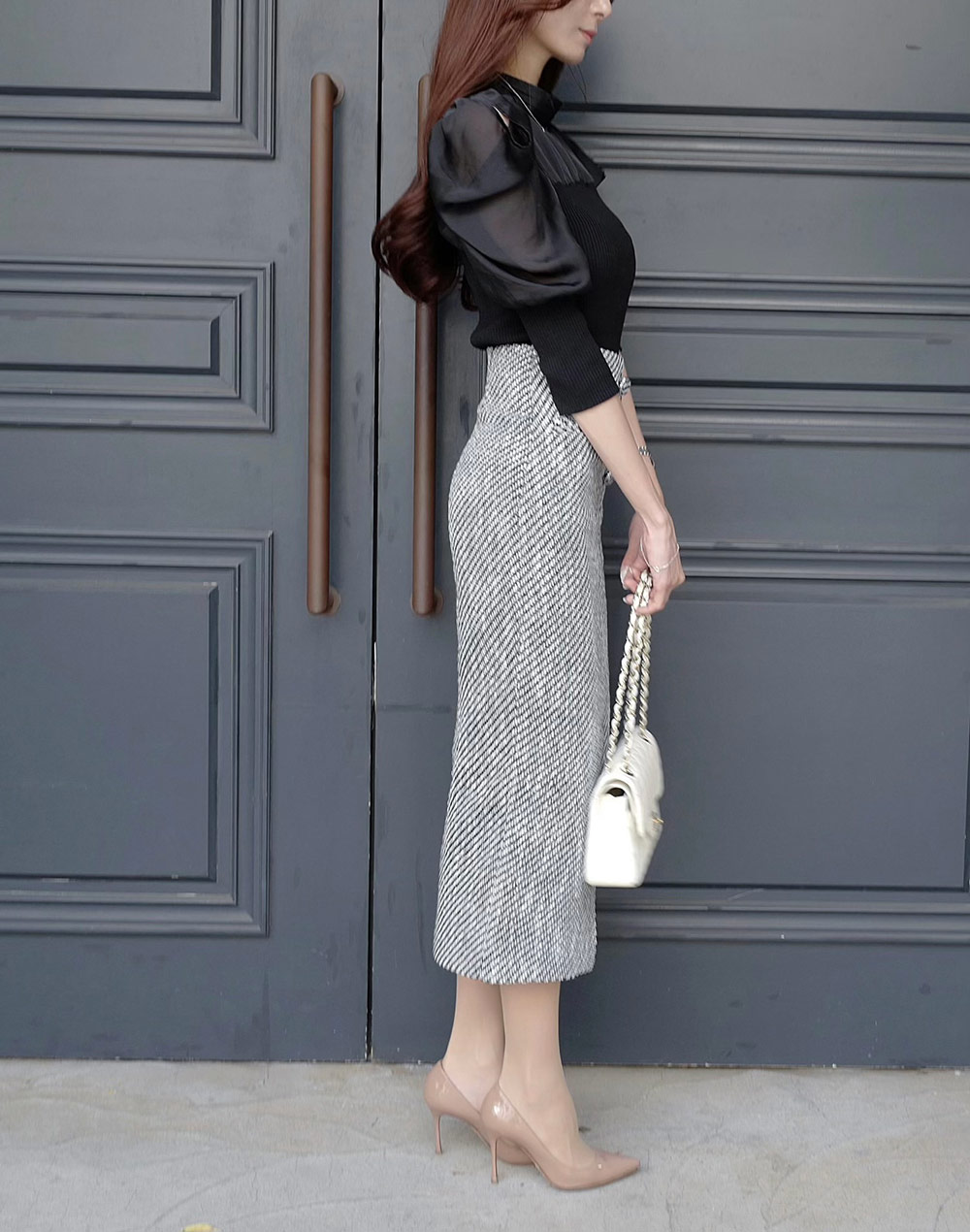 美品　エルメス　ツイードスカート　シルク混　ミックスツイード　サイドファスナー 美品 エルメス ツイードスカート シルク混 ミックスツイード