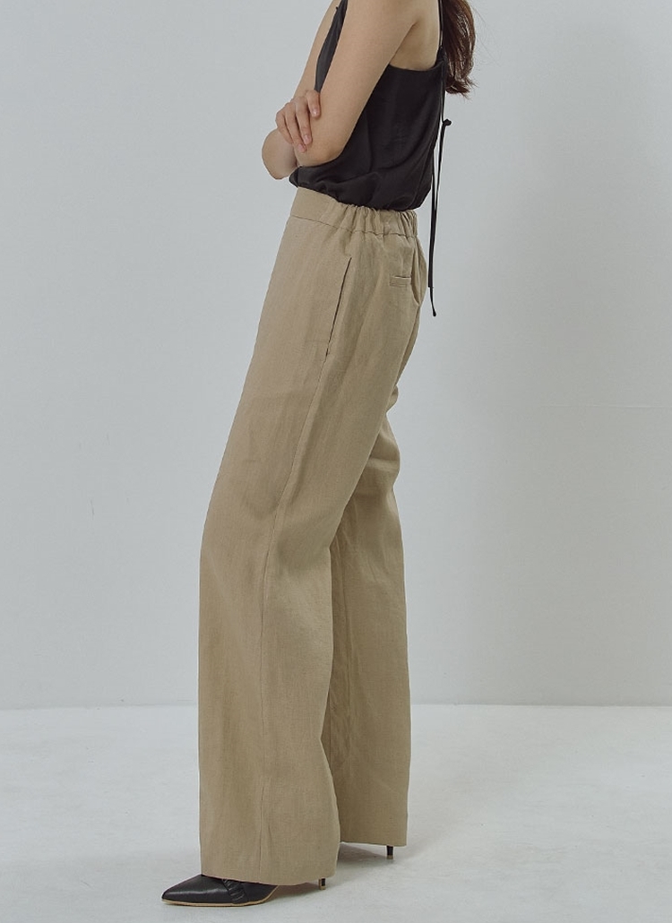 バックゴムリネンワイドパンツ(ベージュ) | レディース