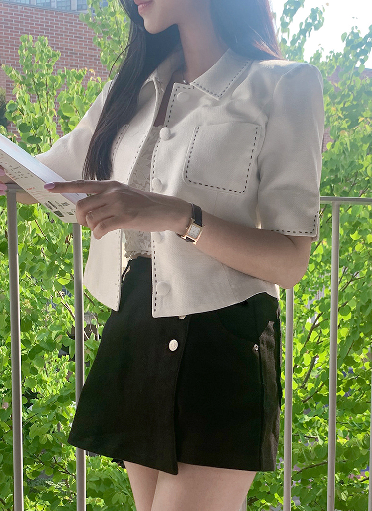 ステッチライン半袖ジャケット P3726 アウター ジャケット レディースファッション通販 Dholic ディーホリック ステッチライン半袖ジャケット P3726 アウター ジャケット レディースファッション通販 Dholic ディーホリック