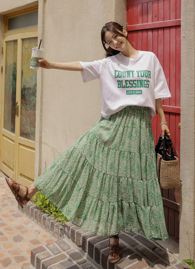 ウエストゴム花柄ティアードスカート | レディースファッション通販 - DHOLIC