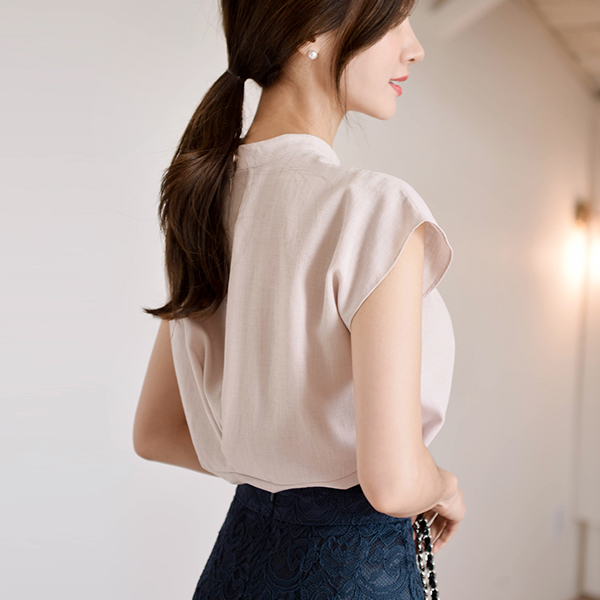 ノースリーブ Tシャツ レディース 配色 透け感 シアー フリル ラッフル フレンチスリーブ おしゃれ 可愛い ブラウス プチハイネック トップス