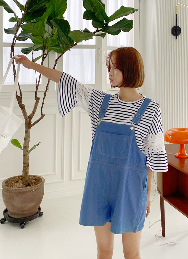 ショートサロペットデニムパンツ・全2色 | レディースファッション通販