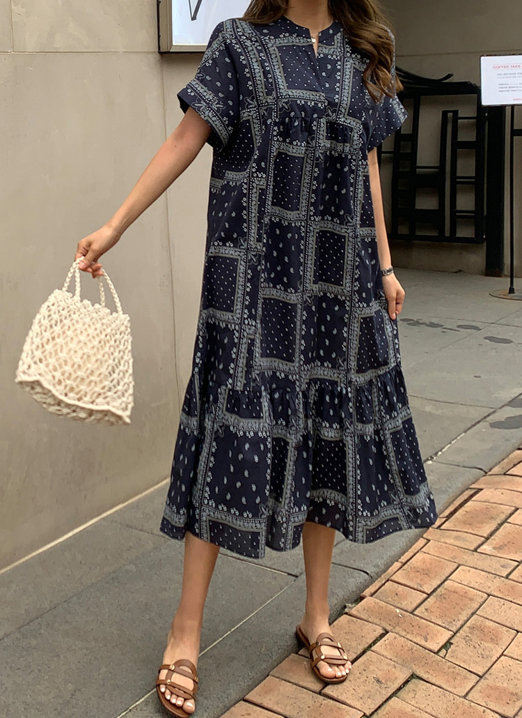 ペイズリーパターンフレアヘムワンピーススリットネックバンダナ柄春夏秋 ワンピース ロング Facilitahdesenvolvimento Com Br