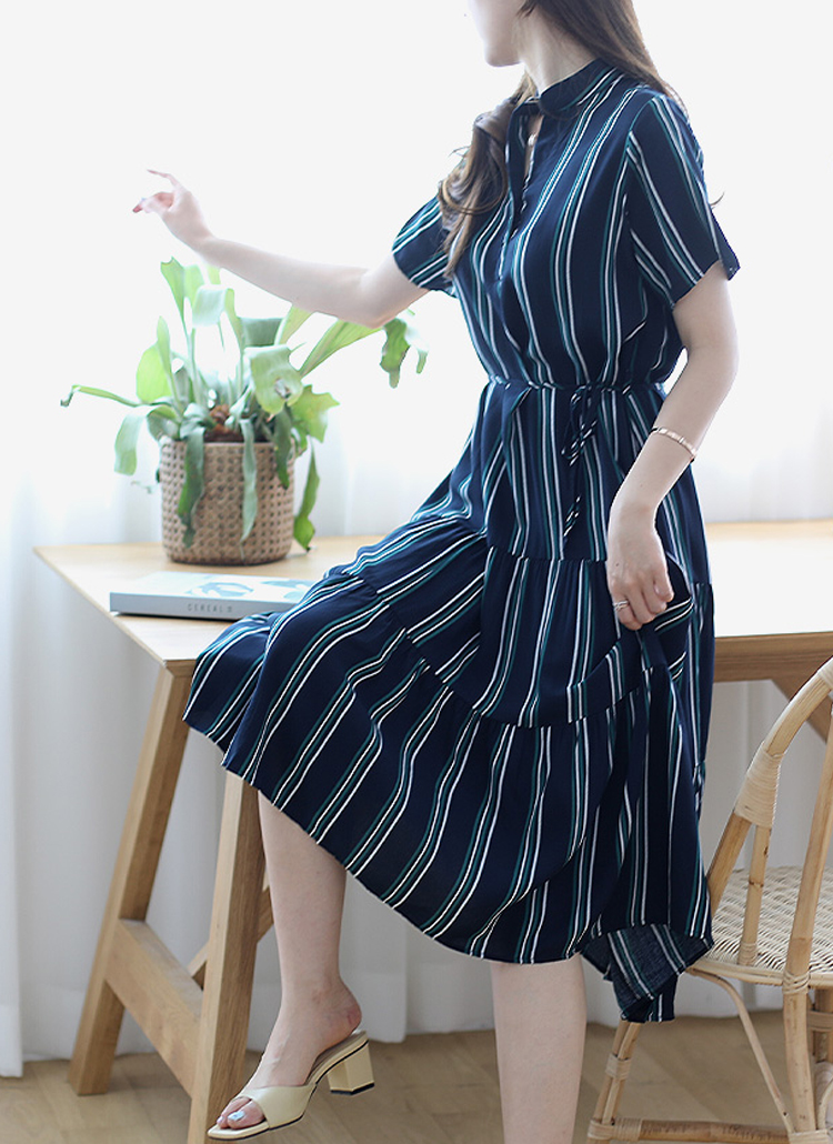 ストラップ付ミックスストライプ柄ワンピース P3996 ワンピース ロングワンピース レディースファッション通販 Dholic ディーホリック