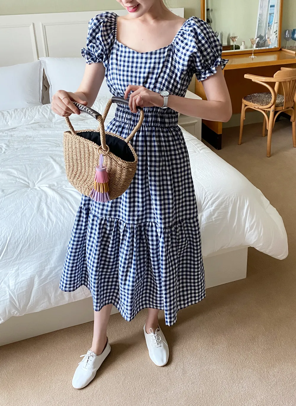 カネコイサオ 大人し ロングワンピース ティアード ピコフリル 