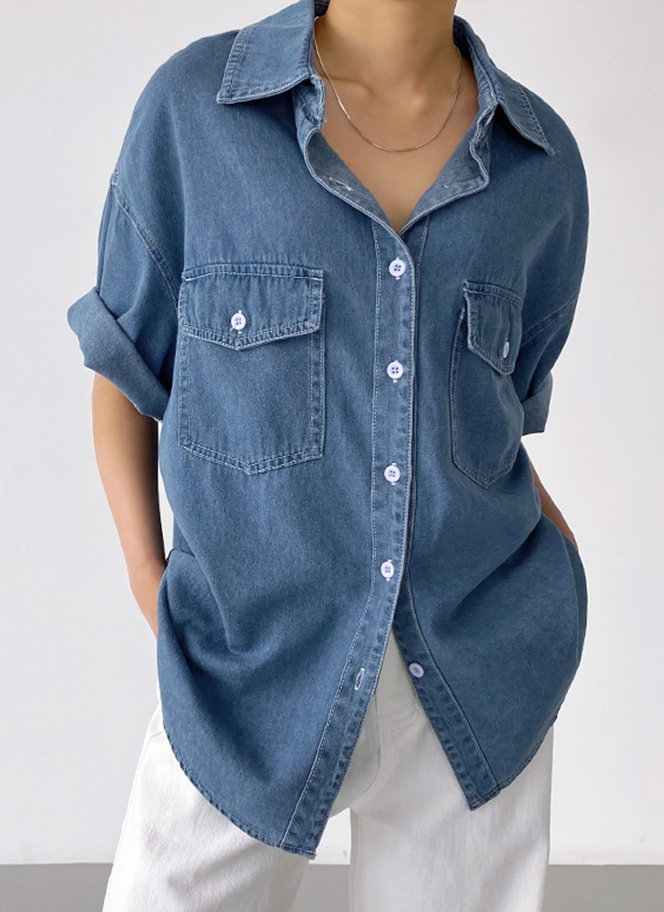 フラップポケットデニムシャツコットンオーバーフィット半袖ルーズ春夏秋 シャツ シャツ Greyraise グレーレイズ ファッション総合通販 Dholic フラップポケットデニムシャツコットンオーバーフィット半袖ルーズ春夏秋 シャツ シャツ Greyraise グレーレイズ ファッション総合通販 Dholic