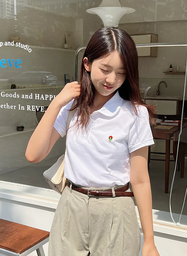 ポロカラー刺繍ポイントTシャツ | yuini | 詳細画像1