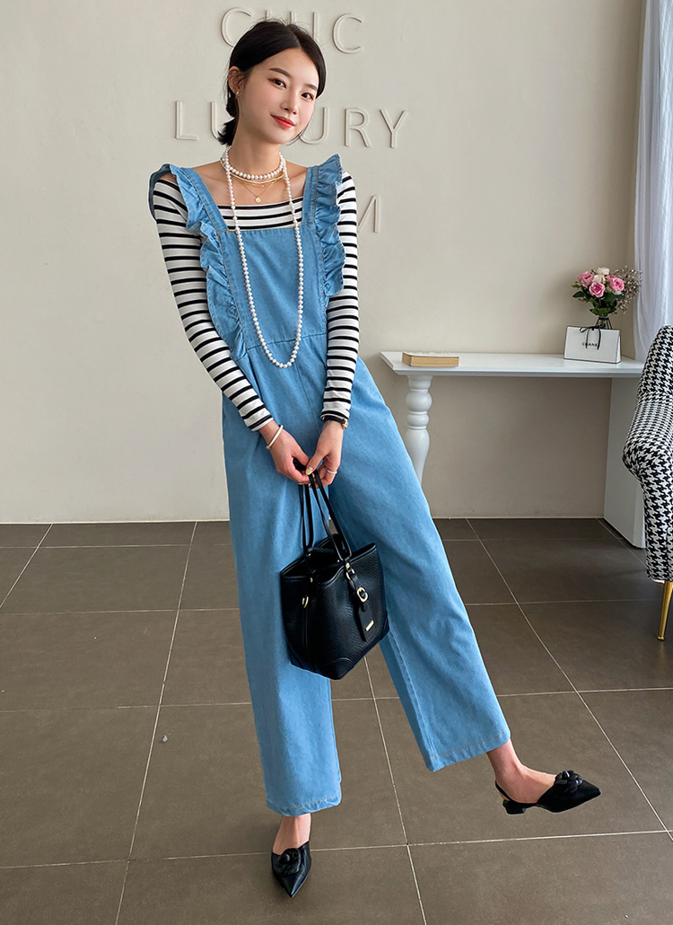 フリルデニムオールインワン P3841 ジーンズ オールインワン レディースファッション通販 Dholic ディーホリック