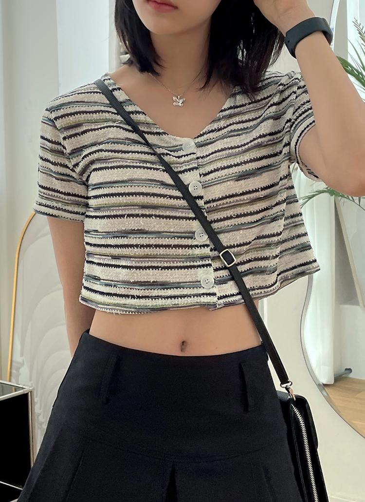 クロップド丈マルチボーダーカーディガン レディースファッション通販 Dholic 公式