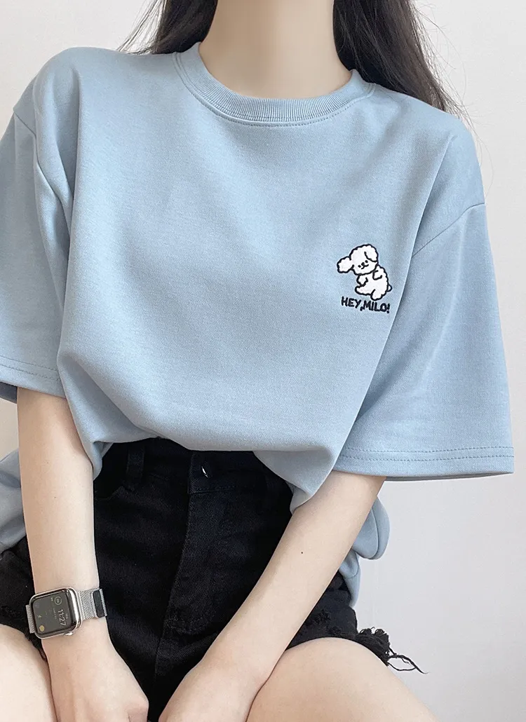 ドッグ刺繍パッチ半袖Tシャツ | ddaygirl | 詳細画像1