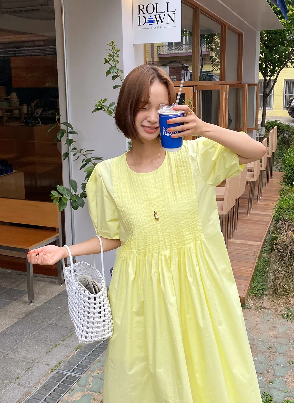 コットンタックパフワンピース・全2色 | レディースファッション通販 