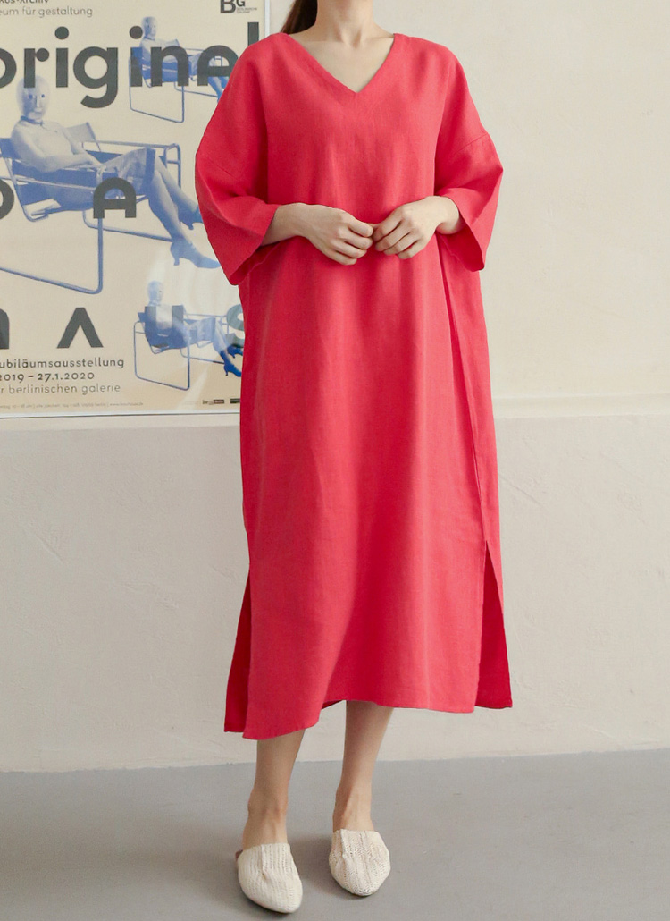 スリットヘムvネックリネンワンピース P ワンピース 膝丈ワンピース レディースファッション通販 Dholic ディーホリック