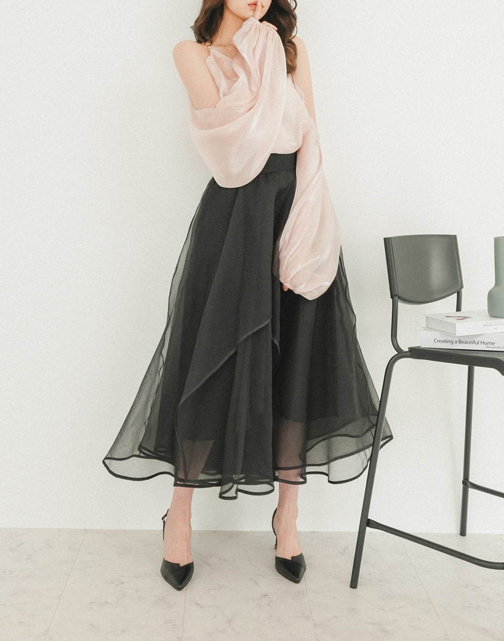 shoulder cut sheer blouse | 詳細画像14