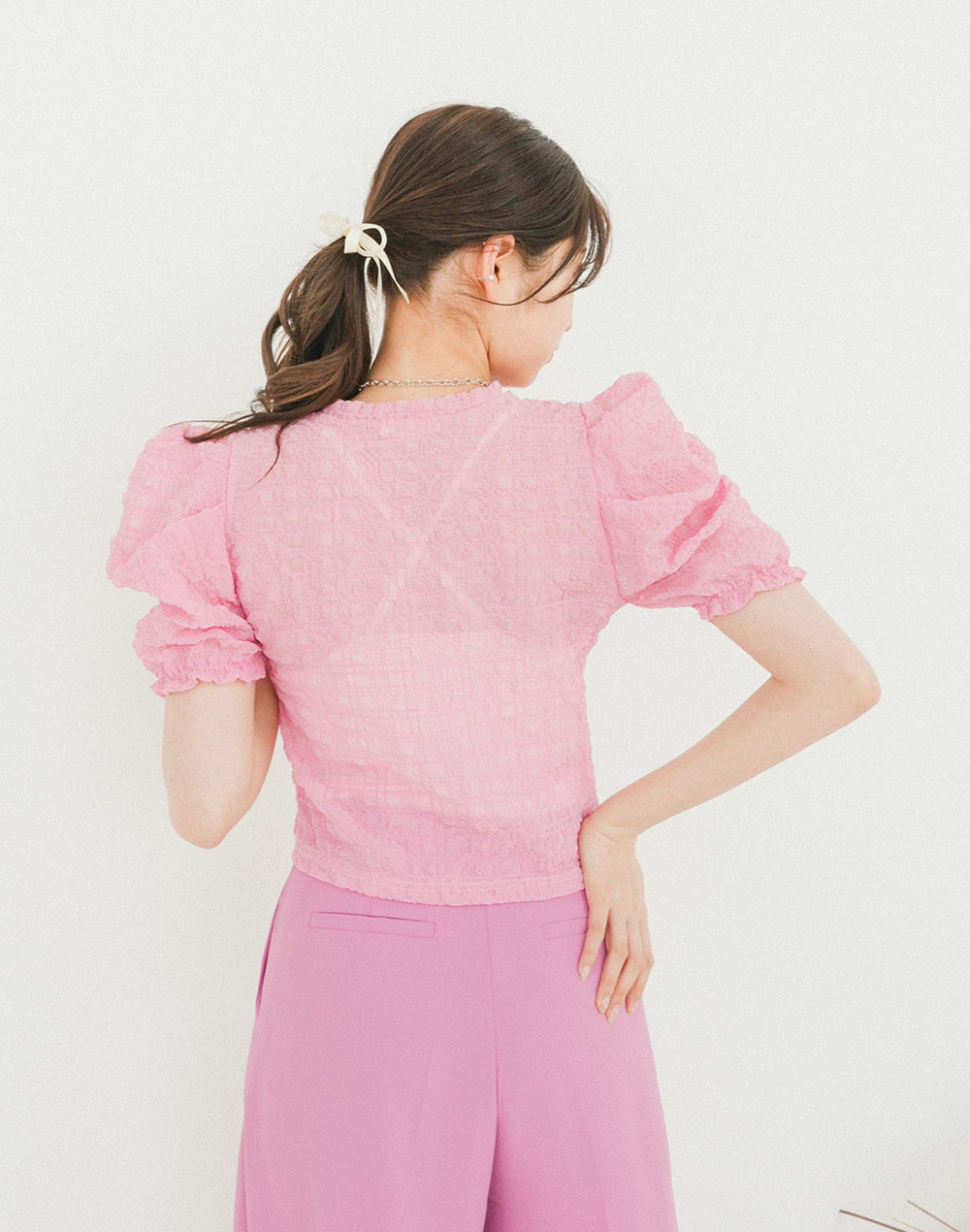 embossing puff sleeve blouse | 詳細画像7