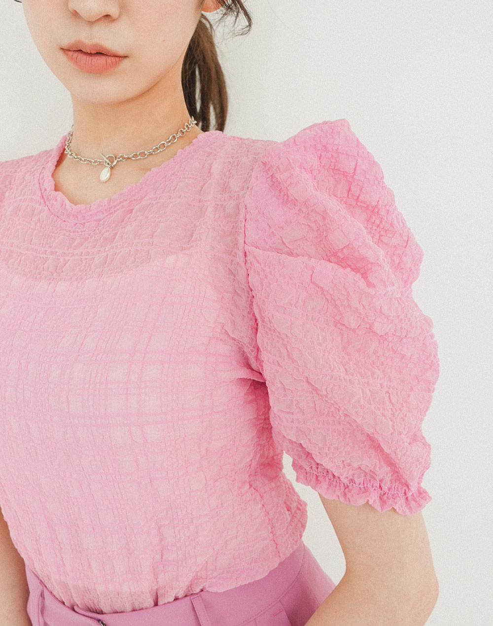 embossing puff sleeve blouse | 詳細画像12