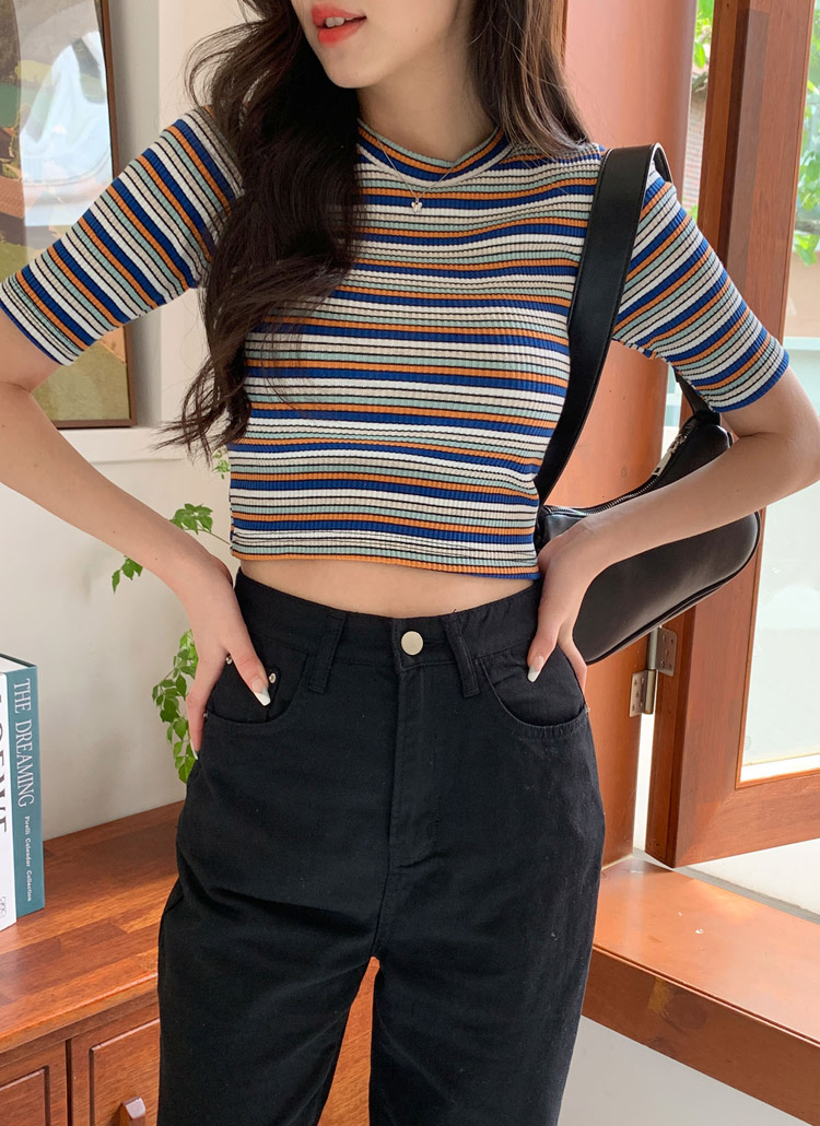 クロップドボーダーTシャツ | レディースファッション通販 - DHOLIC