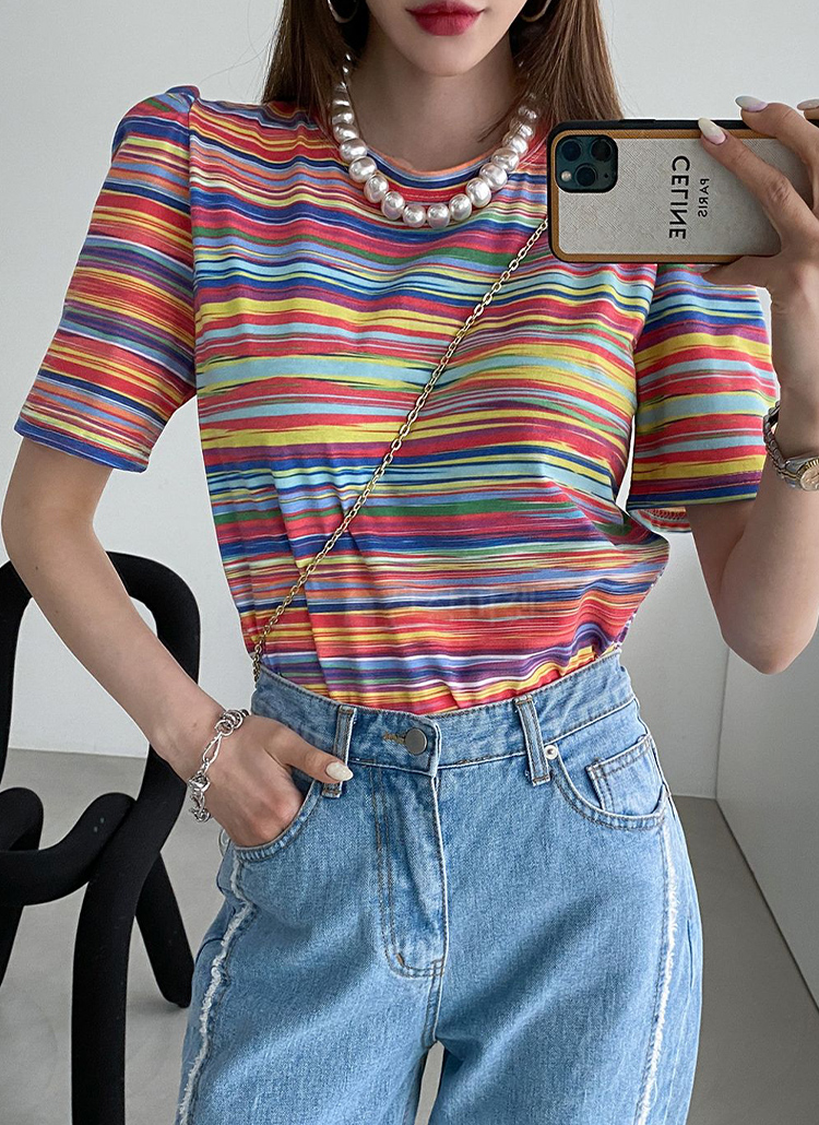 カラフルボーダー半袖Tシャツ | レディースファッション通販 - DHOLIC